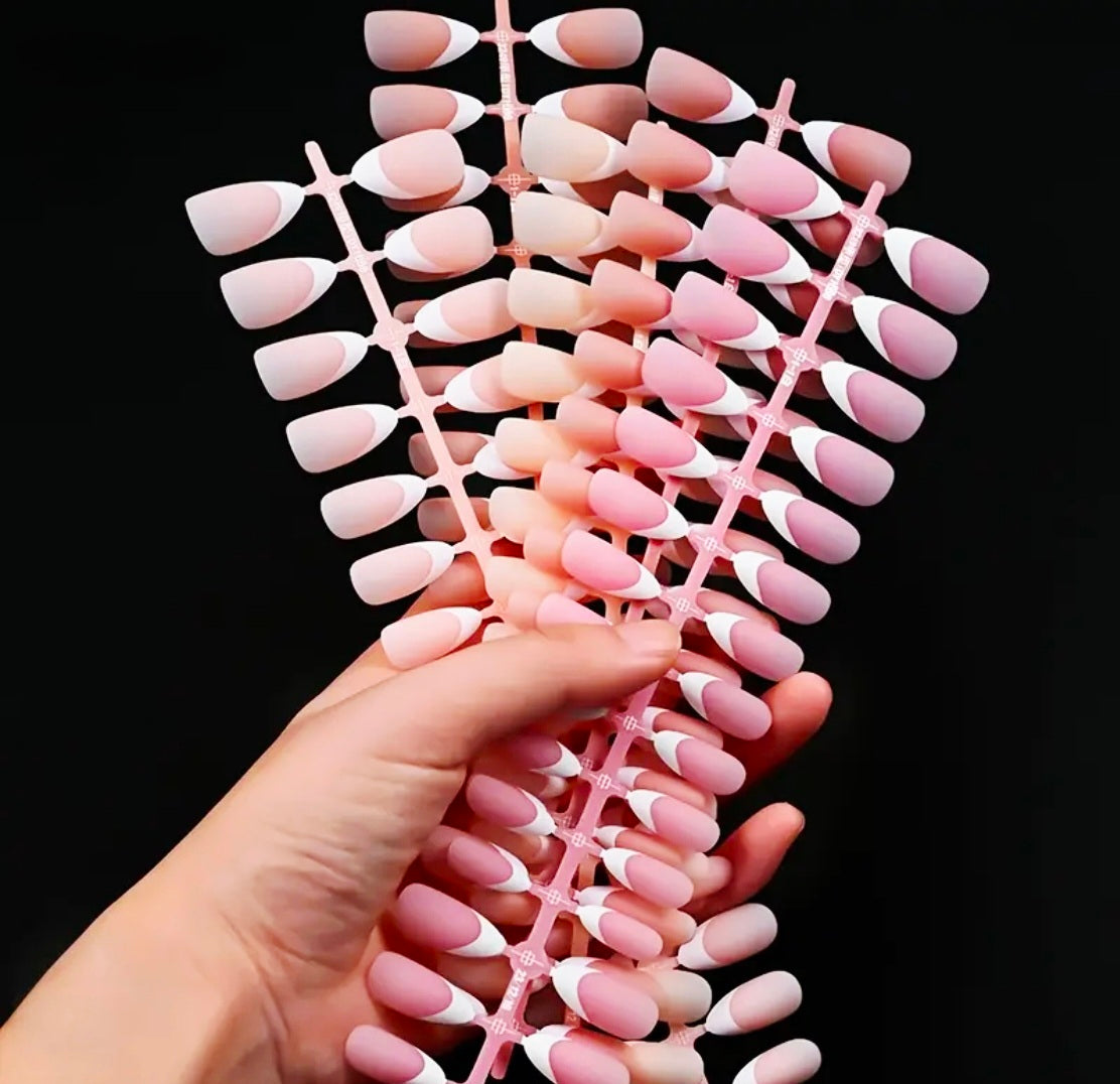 Short Almond French Press-On Gel Nails 30 pieces (Non-custom)