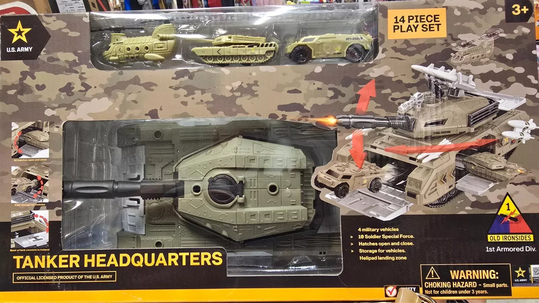US Army Tanker Headquarters 14pcs Play Set, Hatches, Storage and Helipad Landing