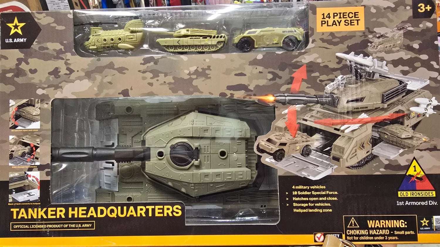 US Army Tanker Headquarters 14pcs Play Set, Hatches, Storage and Helipad Landing