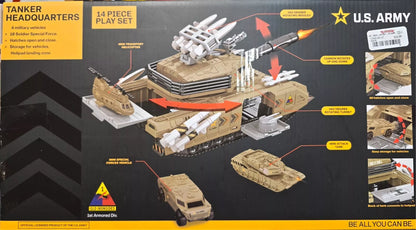 US Army Tanker Headquarters 14pcs Play Set, Hatches, Storage and Helipad Landing