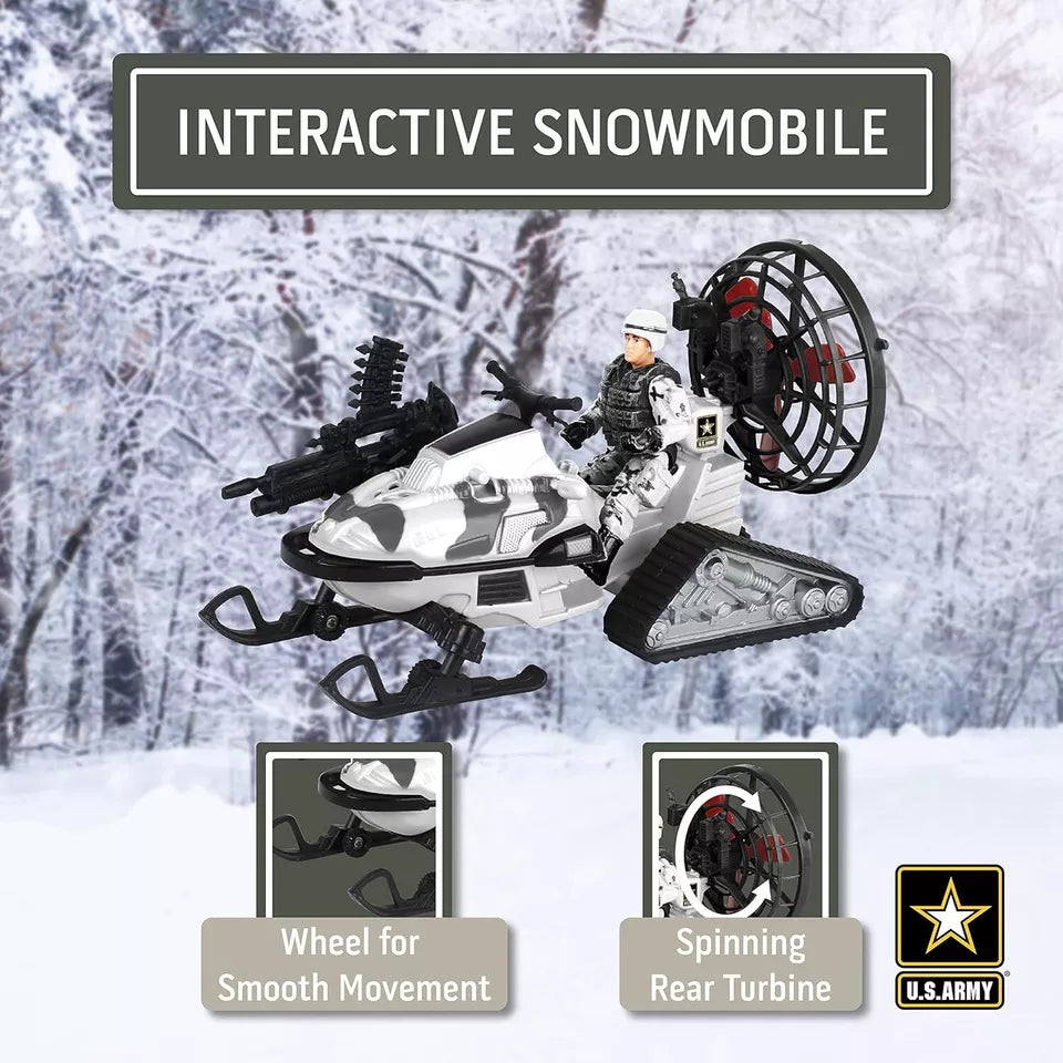 United States Army Action Figures &amp; Kids Snowmobile Military Toys Set w/ Snow Mobile,