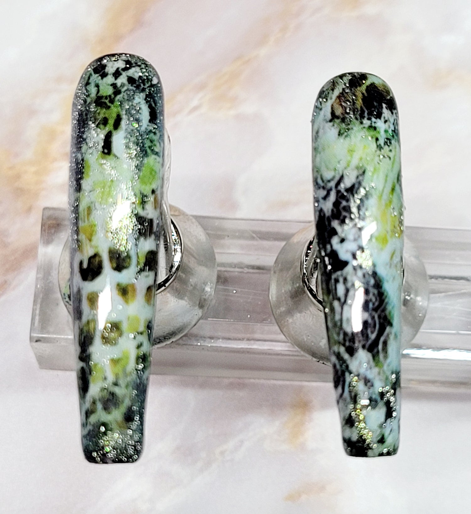 Long Coffin Custom Press-Ons with CatEyes and Foils 20-24 pieces