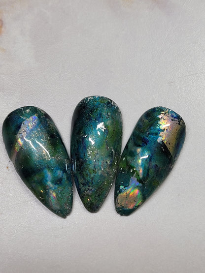 Short Stilettos Custom Press-Ons with CatEyes and Foil 20-24 Pieces