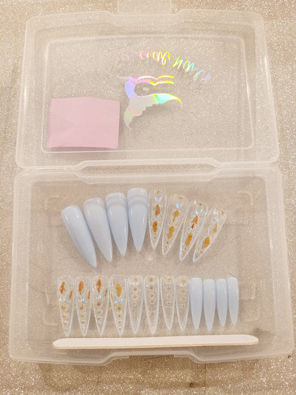 XXL Stilettos Clear Custom Press-Ons with Luxury Rhinestones in Stackable Box 20-24 pieces